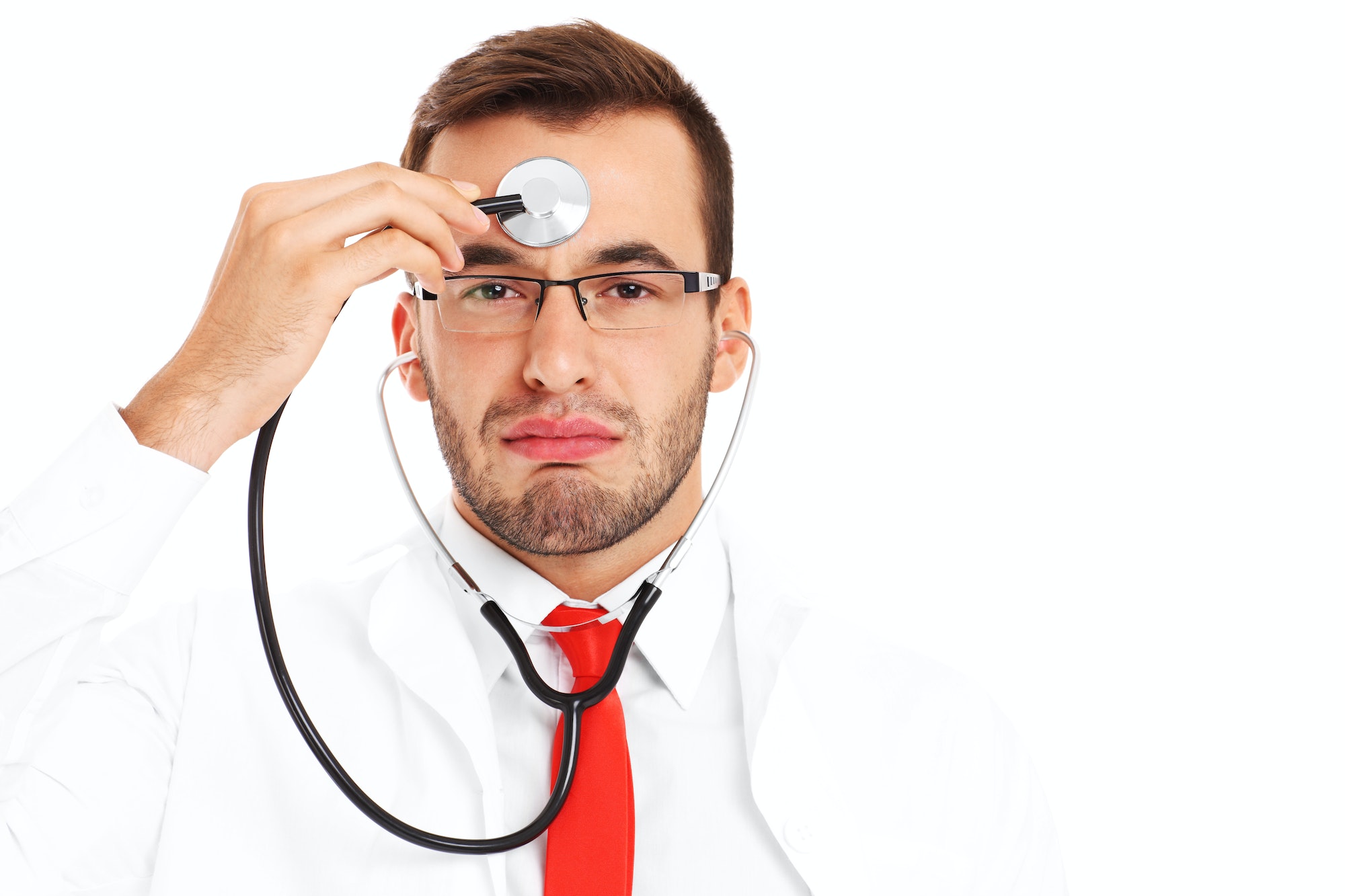 Tired doctor with stethoscope